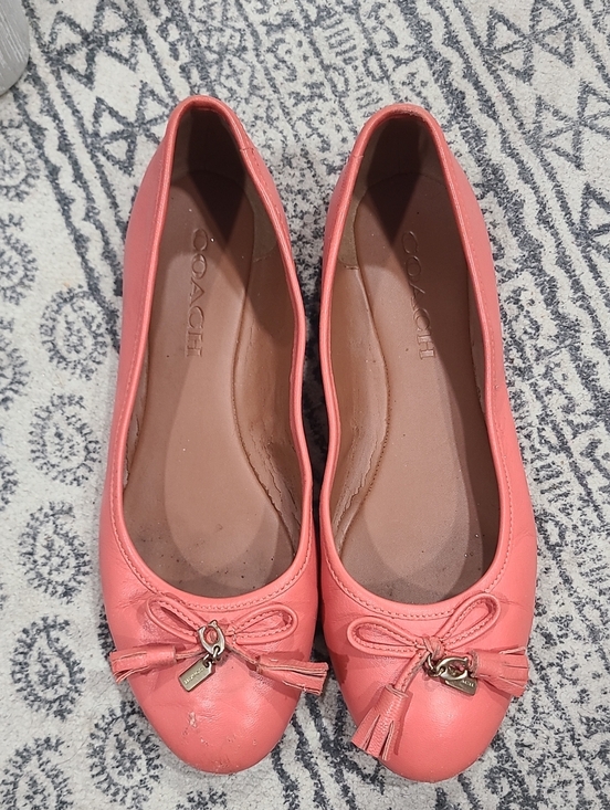 Coach Shoes - Coach Coral Pink Leather Ballet Flats with Tassel Bow